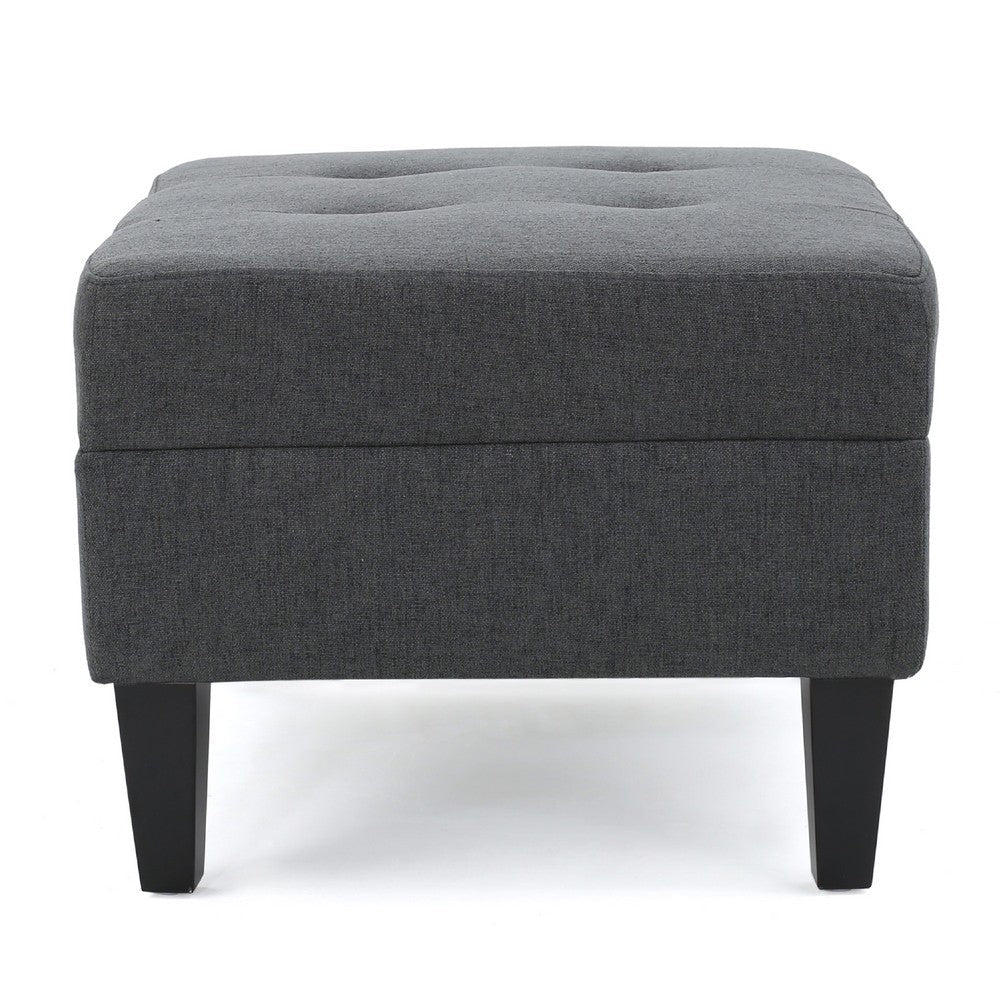 Sabby Ottoman with Tapered Birch Wood Legs, Dark Gray Fabric 29 Inch