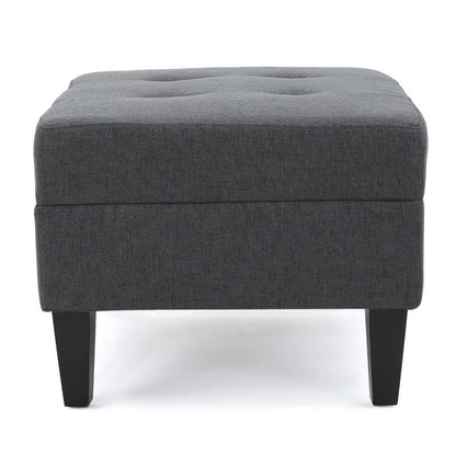 Sabby Ottoman with Tapered Birch Wood Legs, Dark Gray Fabric 29 Inch