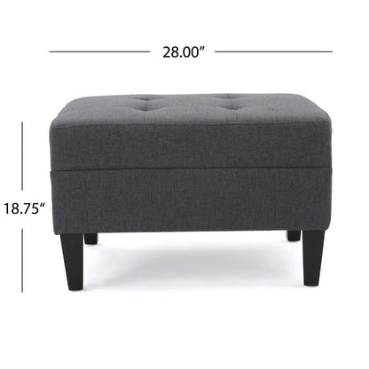 Sabby Ottoman with Tapered Birch Wood Legs, Dark Gray Fabric 29 Inch