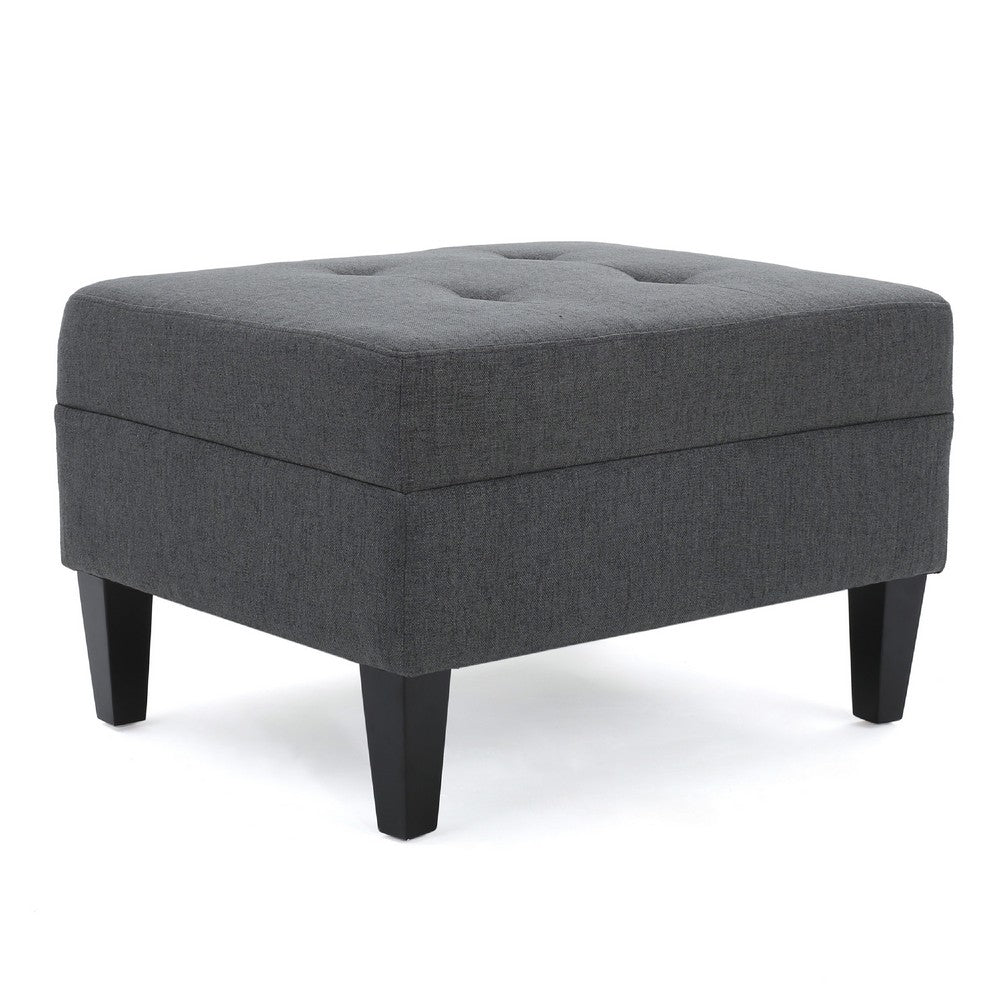 Sabby Ottoman with Tapered Birch Wood Legs, Dark Gray Fabric 29 Inch
