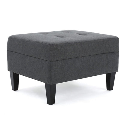 Sabby Ottoman with Tapered Birch Wood Legs, Dark Gray Fabric 29 Inch