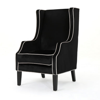 Vendy Accent Club Armchair, High Backrest, Rubberwood, Black Velvet