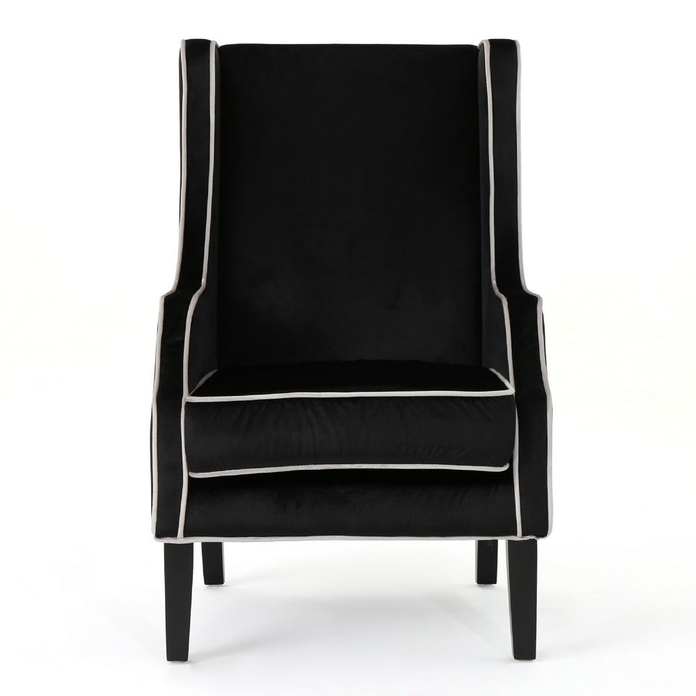 Vendy Accent Club Armchair, High Backrest, Rubberwood, Black Velvet