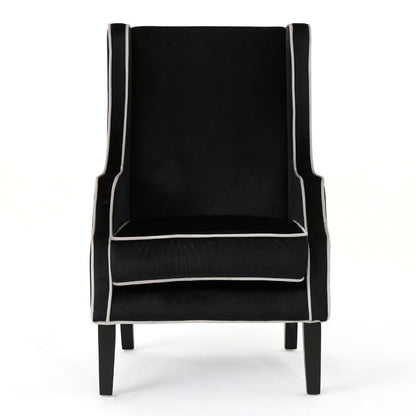 Vendy Accent Club Armchair, High Backrest, Rubberwood, Black Velvet