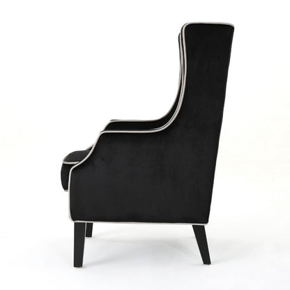 Vendy Accent Club Armchair, High Backrest, Rubberwood, Black Velvet