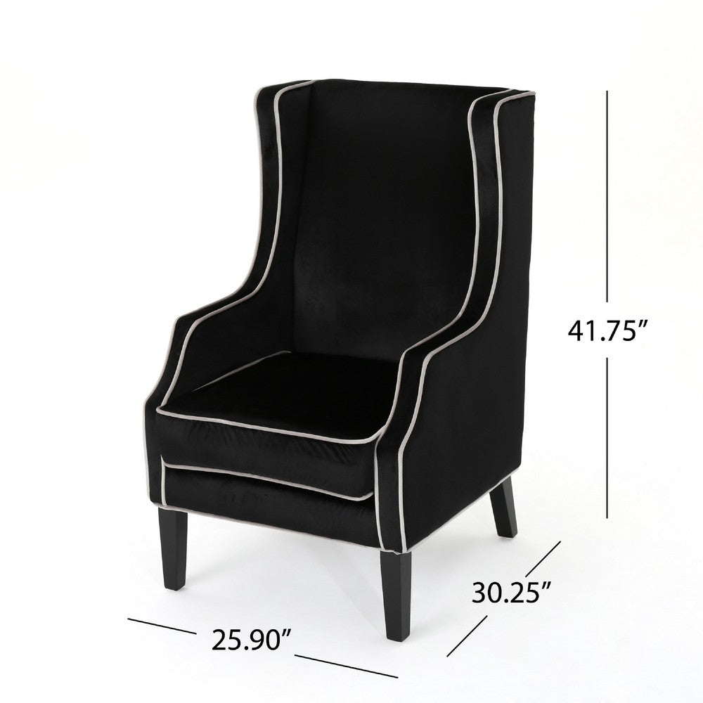 Vendy Accent Club Armchair, High Backrest, Rubberwood, Black Velvet