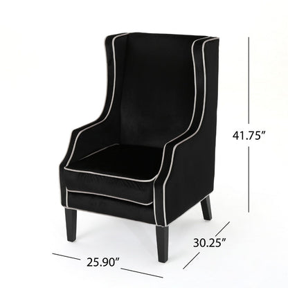 Vendy Accent Club Armchair, High Backrest, Rubberwood, Black Velvet