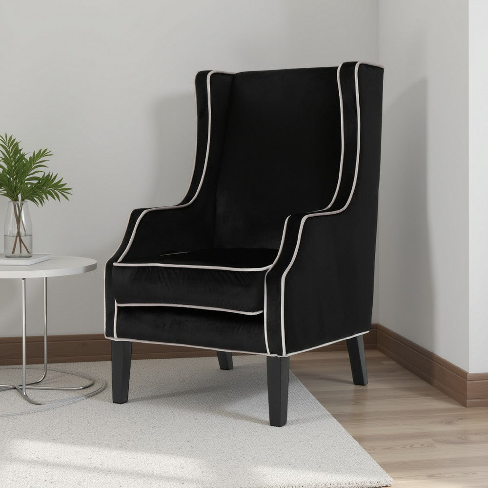 Vendy Accent Club Armchair, High Backrest, Rubberwood, Black Velvet