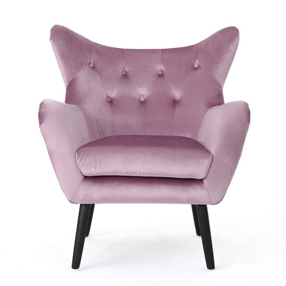 Zorro Accent Armchair, Black Angled Wood Legs, Pink Tufted Velvet