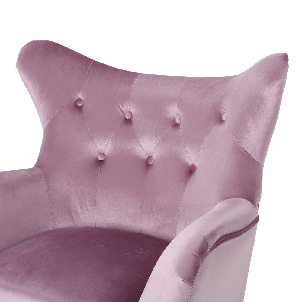 Zorro Accent Armchair, Black Angled Wood Legs, Pink Tufted Velvet