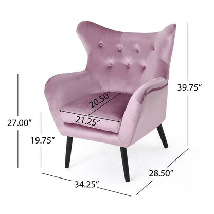 Zorro Accent Armchair, Black Angled Wood Legs, Pink Tufted Velvet
