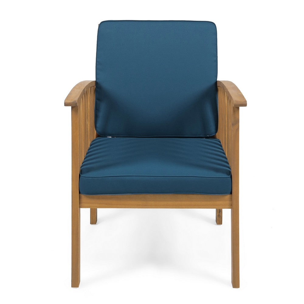 Gerry Outdoor Club Chair Set of 2, Slatted Design, Brown Wood, Blue