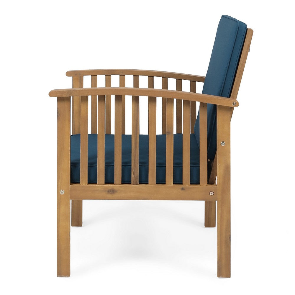 Gerry Outdoor Club Chair Set of 2, Slatted Design, Brown Wood, Blue