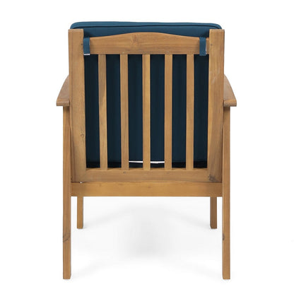 Gerry Outdoor Club Chair Set of 2, Slatted Design, Brown Wood, Blue