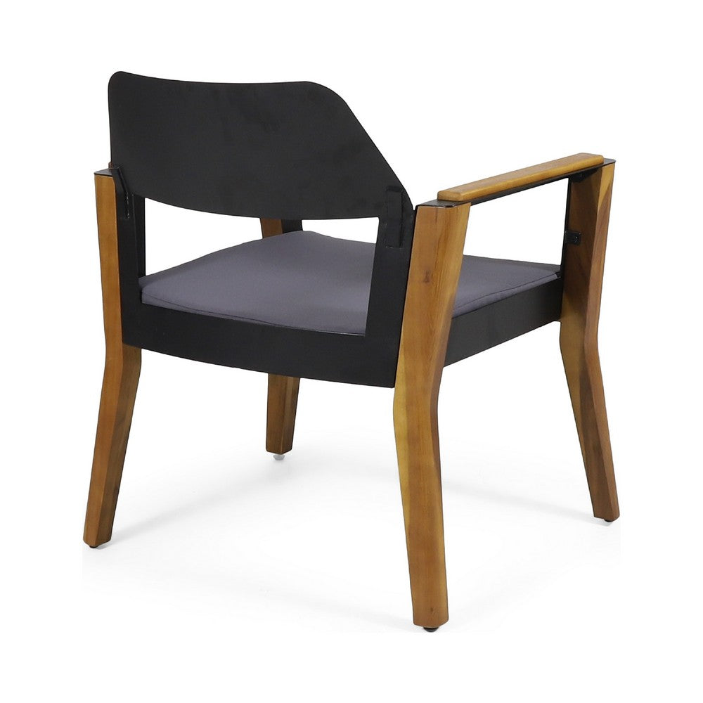 Soyan Outdoor Club Chair Set of 2, Teak Brown Acacia Wood, Blue Fabric