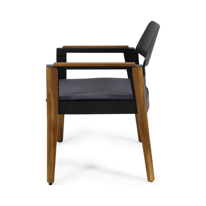 Soyan Outdoor Club Chair Set of 2, Teak Brown Acacia Wood, Blue Fabric