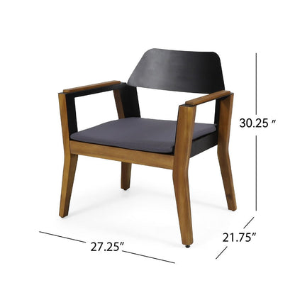 Soyan Outdoor Club Chair Set of 2, Teak Brown Acacia Wood, Blue Fabric