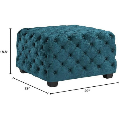 Laie Ottoman, Diamond Stitch Button Tufted Teal Blue Velvet 29 Inch