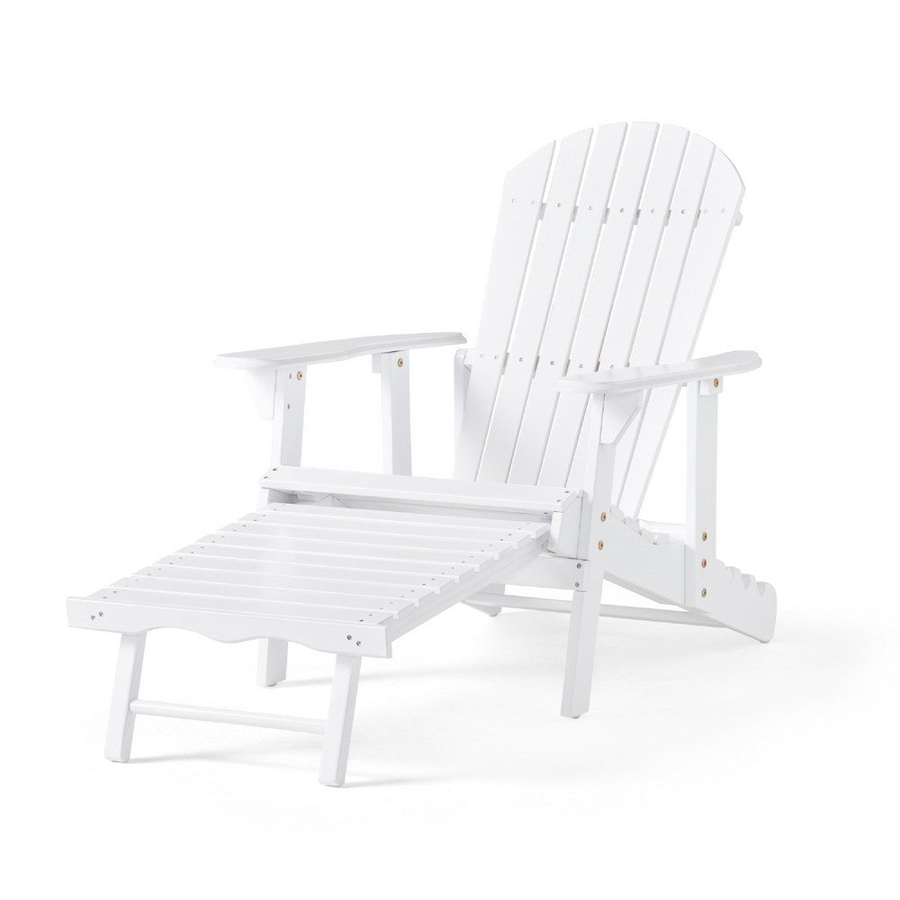 Libo Outdoor Reclining Adirondack Chair with Slanted Back, White Wood