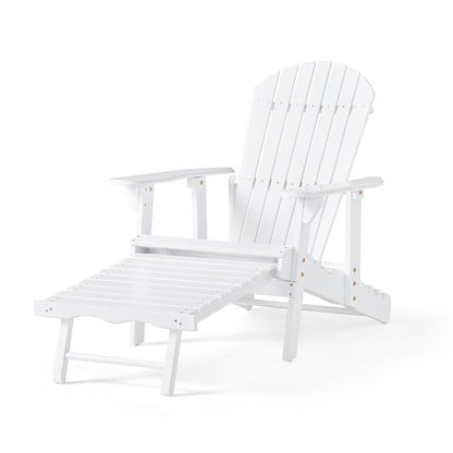 Libo Outdoor Reclining Adirondack Chair with Slanted Back, White Wood