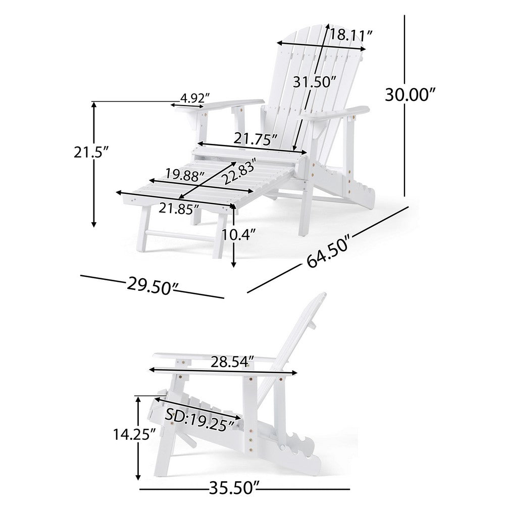 Libo Outdoor Reclining Adirondack Chair with Slanted Back, White Wood