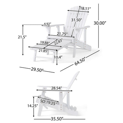 Libo Outdoor Reclining Adirondack Chair with Slanted Back, White Wood