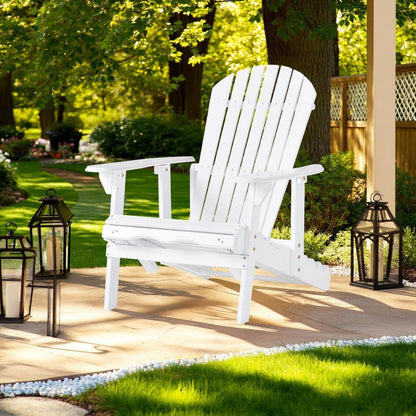 Libo Outdoor Reclining Adirondack Chair with Slanted Back, White Wood