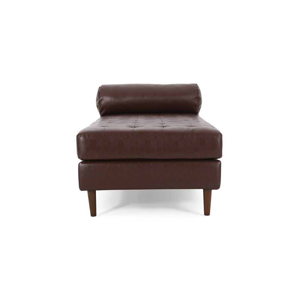 Agaro Chaise Lounger, Bolster Pillow, Brown Waffle Stitched PU Leather