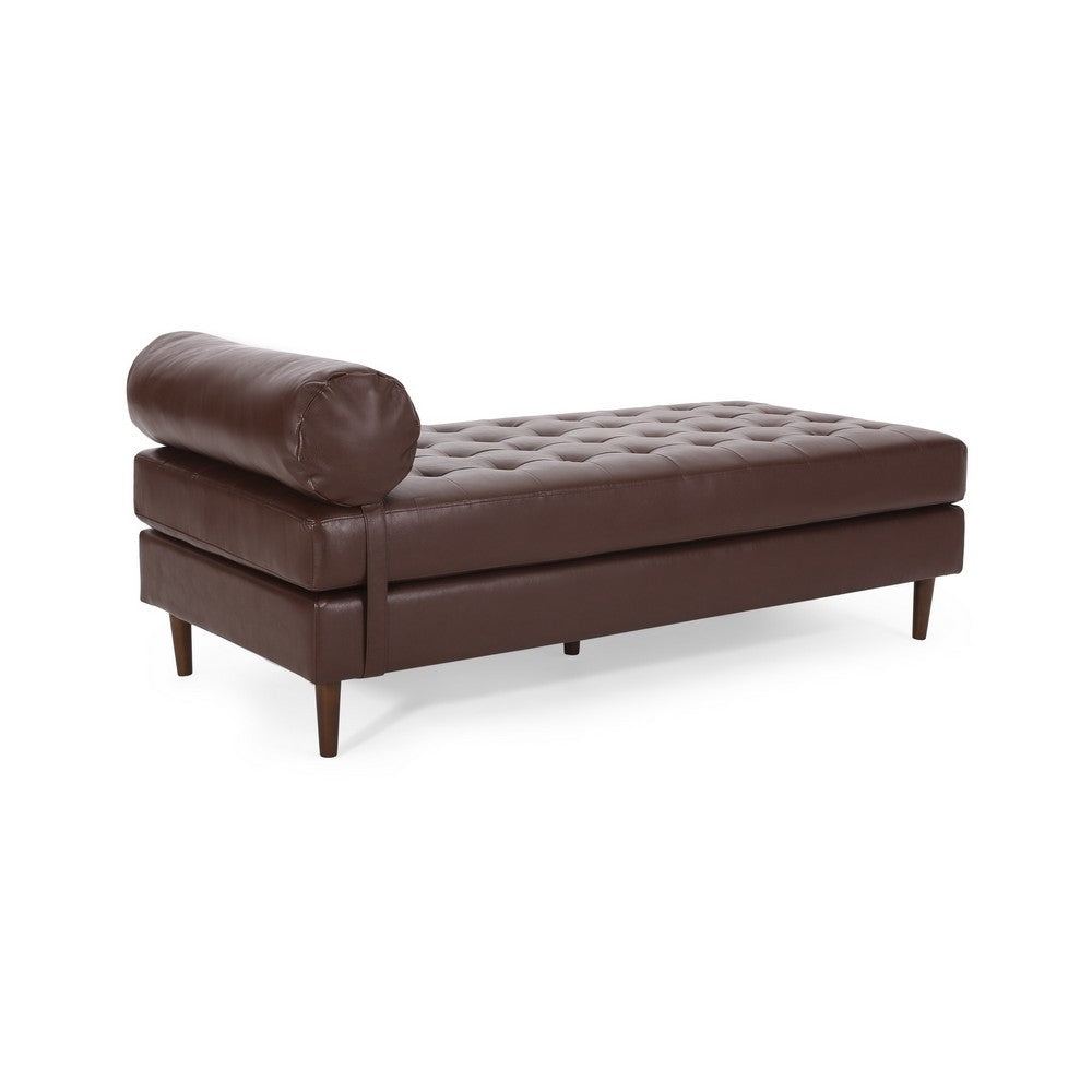 Agaro Chaise Lounger, Bolster Pillow, Brown Waffle Stitched PU Leather