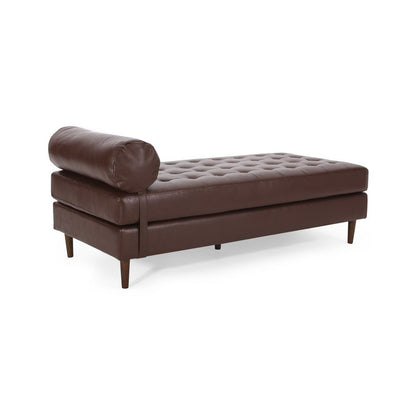 Agaro Chaise Lounger, Bolster Pillow, Brown Waffle Stitched PU Leather