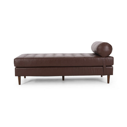 Agaro Chaise Lounger, Bolster Pillow, Brown Waffle Stitched PU Leather