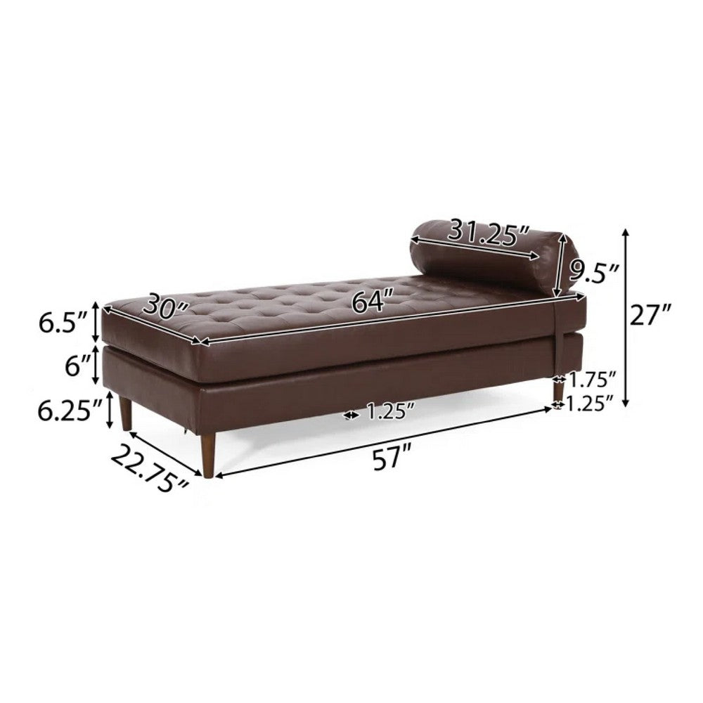 Agaro Chaise Lounger, Bolster Pillow, Brown Waffle Stitched PU Leather