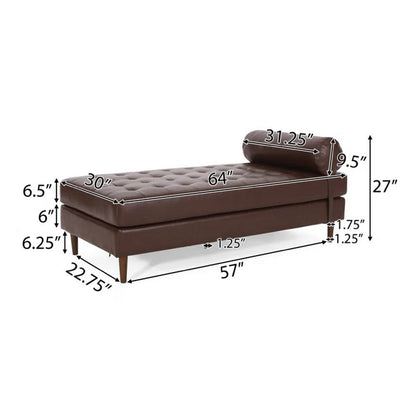 Agaro Chaise Lounger, Bolster Pillow, Brown Waffle Stitched PU Leather