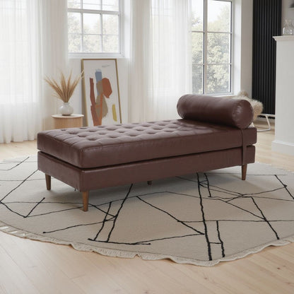 Agaro Chaise Lounger, Bolster Pillow, Brown Waffle Stitched PU Leather