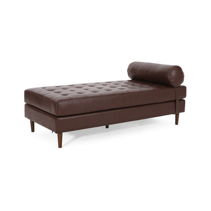 Agaro Chaise Lounger, Bolster Pillow, Brown Waffle Stitched PU Leather