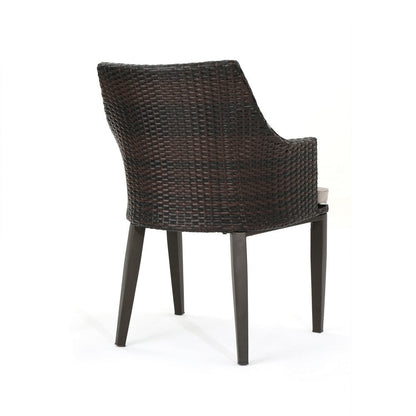 Ellish Outdoor Chair Set of 2, Metal Legs, Brown Rattan, Beige Fabric