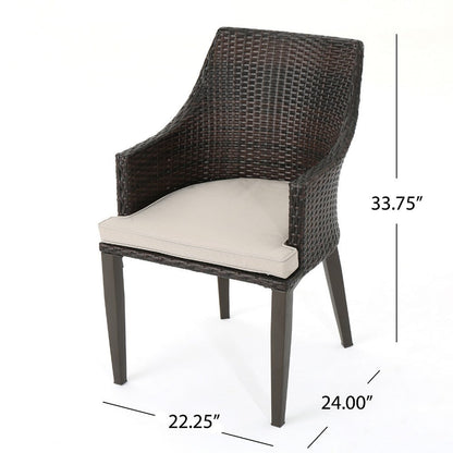 Ellish Outdoor Chair Set of 2, Metal Legs, Brown Rattan, Beige Fabric