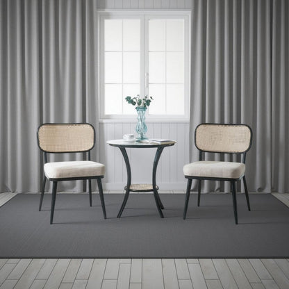 Col 3pc Accent Table and Chair Set, Black Legs, Glass Top, Padded Seat