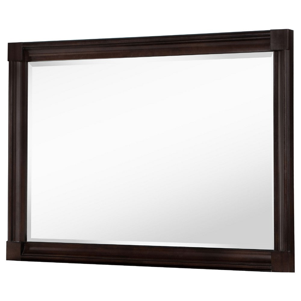 Meon Dresser Mirror, Dark Oak Brown Wood Frame, Rectangular 32 Inch