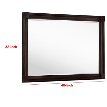 Meon Dresser Mirror, Dark Oak Brown Wood Frame, Rectangular 32 Inch