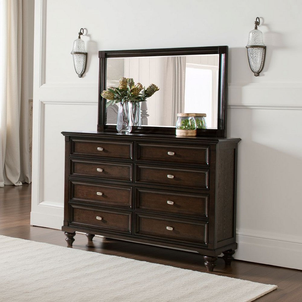 Meon Dresser Mirror, Dark Oak Brown Wood Frame, Rectangular 32 Inch
