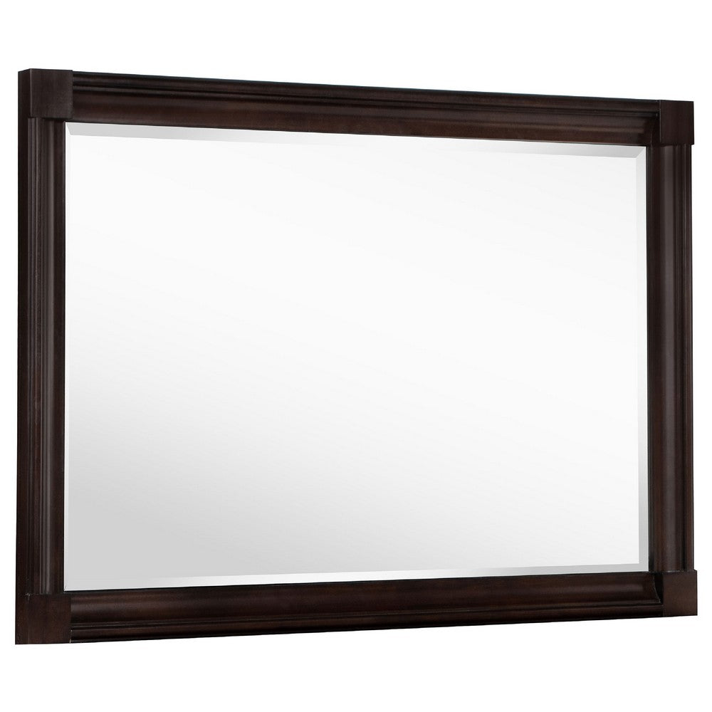 Meon Dresser Mirror, Dark Oak Brown Wood Frame, Rectangular 32 Inch