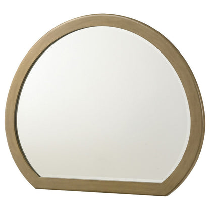 Heon Dresser Mirror, Natural Brown Wood, Subtle Rounded Shape, 38 Inch