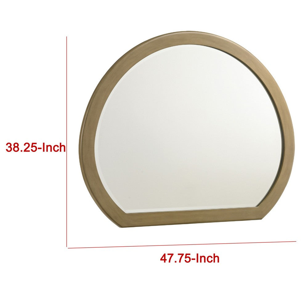 Heon Dresser Mirror, Natural Brown Wood, Subtle Rounded Shape, 38 Inch