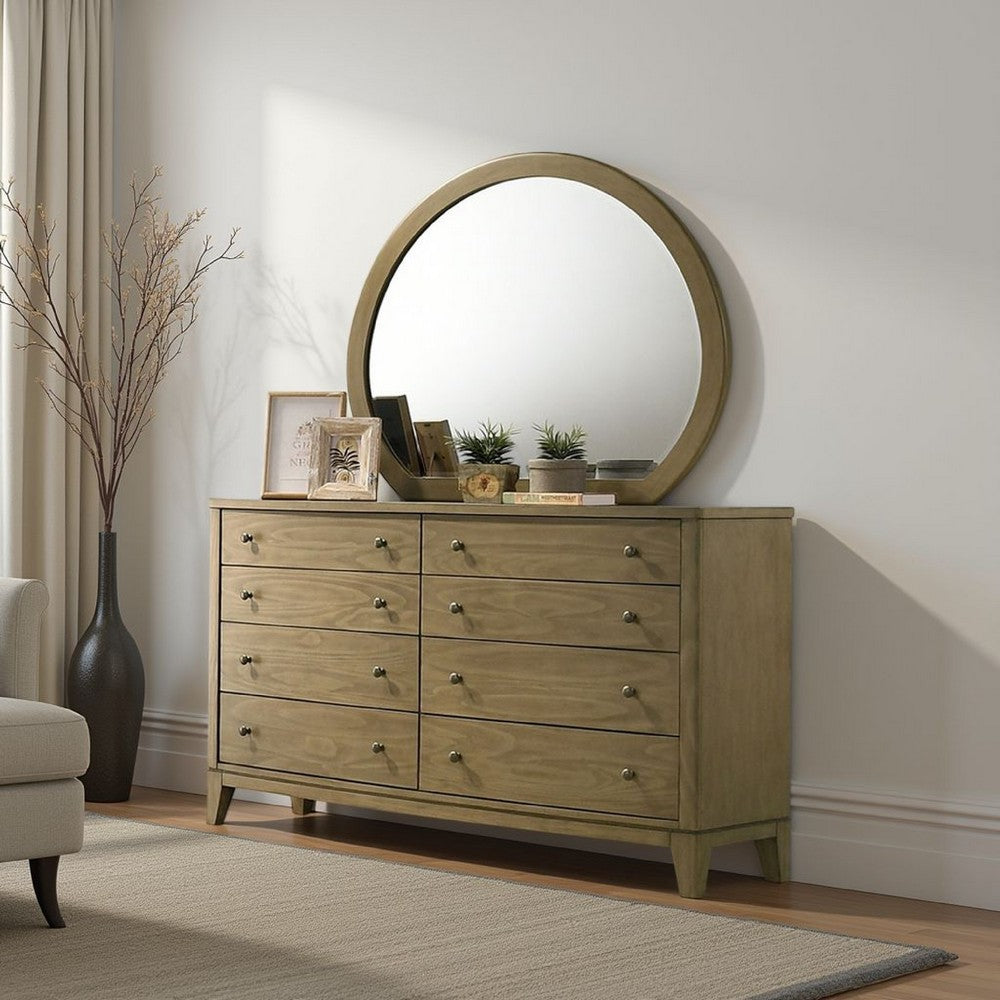 Heon Dresser Mirror, Natural Brown Wood, Subtle Rounded Shape, 38 Inch