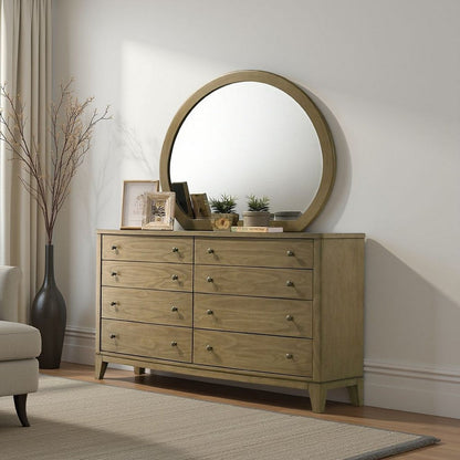 Heon Dresser Mirror, Natural Brown Wood, Subtle Rounded Shape, 38 Inch