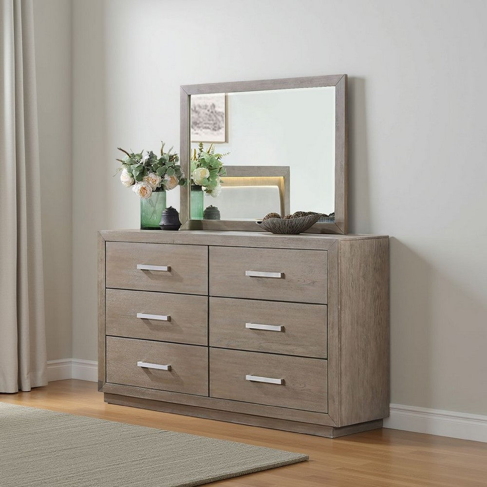 Keno Dresser Mirror, Sturdy Barley Brown Wood Frame, 33 Inch