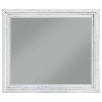 Leva Dresser Mirror, Distressed White Wood, Beveled Glass, 38 Inch