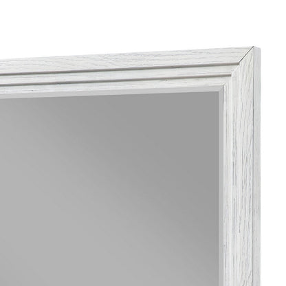 Leva Dresser Mirror, Distressed White Wood, Beveled Glass, 38 Inch