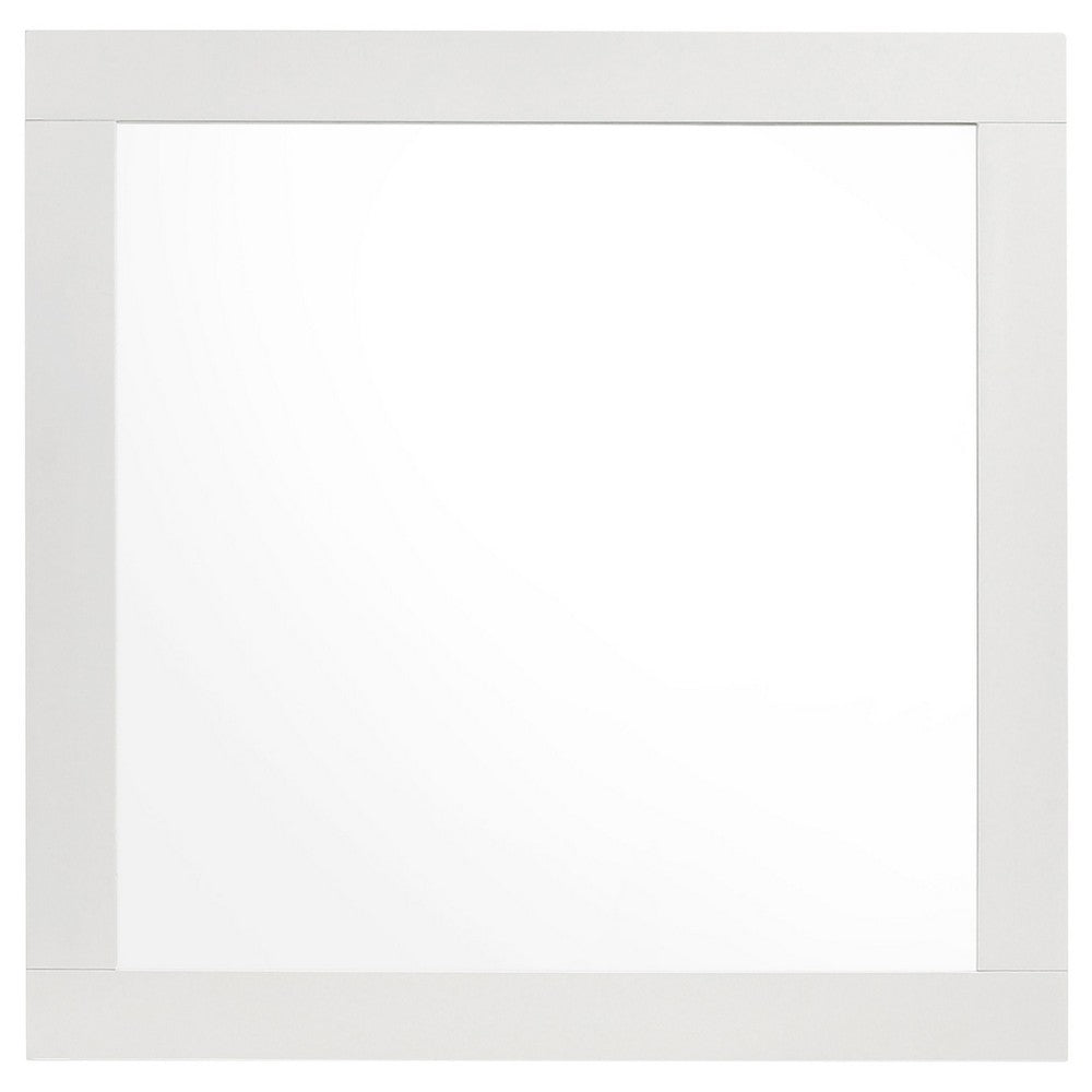 Caer Dresser Mirror, White Wood Frame with Beveled Glass, 35 Inch